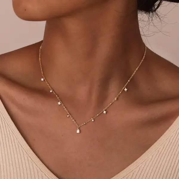 Copper 18K Gold Plated Inlay Colorful Zircon Pendant Necklace