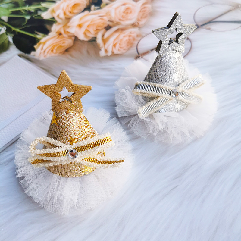 Wholesale Korean headess cute princess bow hairpin Girl star birthday hat hairpin white gauze Christmas hair aessories