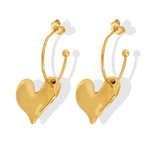 Wholesale PVD Coated Real Gold Plated 18K Gold Heart Shape 304 Stainless Steel Fashion Waterproof Non Tarnish Earrings
