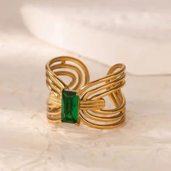Wholesale PVD Coated Real Gold Plated 18K Gold Geometric 304 Stainless Steel Vintage Style French Style Waterproof Non Tarnish Open Rings