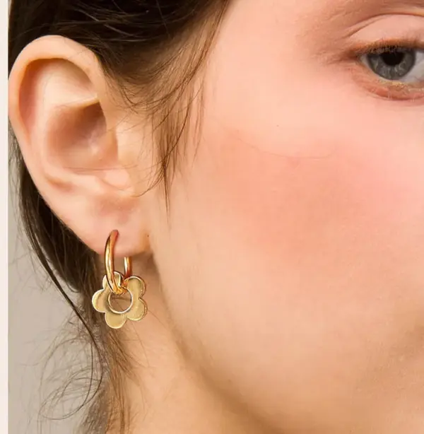 Wholesale 304 Stainless Steel Flower PVD Coated 18K Real Gold Plated 18K Gold Fashion Waterproof Non Tarnish Gold Plated Gold Drop Earrings
