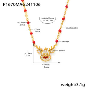 P1670 - Gold Christmas Deer Necklace