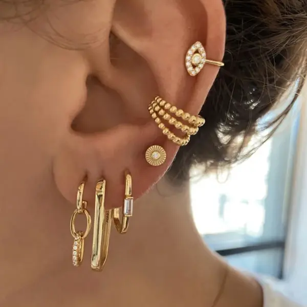 Wholesale 1 Pair IG Style U Shape Geometric Inlay Copper Zircon Gold Plated Ear Cuffs Earrings