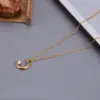 Wholesale 304 Stainless Steel Moon PVD Coated Artificial Rhinestones 18K Gold Plated IG Style Simple Style Waterproof Non Tarnish Plating Inlay Cable Chain Necklace
