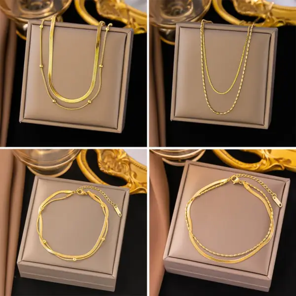 Wholesale PVD Coated Real Gold Plated 18K Gold Solid Color 304 Stainless Steel Elegant Waterproof Non Tarnish Bracelets Anklet Necklace