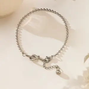 【XKB2237】 Knotted Round Bead Bracelet / Steel Color