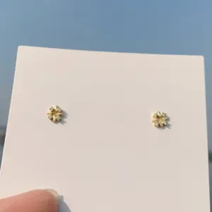Gold Quadrilateral Stud Earrings / 925 Silver Needle