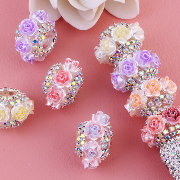 Wholesale 3D simulation rose drill chain flat bead flower ball can wear straight hole beads DIY mobile phone chain key chain bag chain accessories