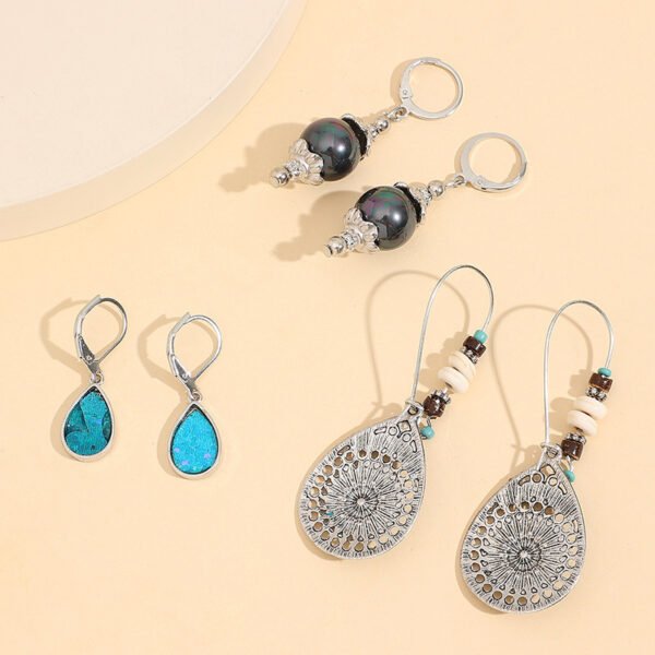 Wholesale Cross-border Bohemian drop-shaped 3 pairs of combination earrings ethnic style retro Pearl tree of life earrings