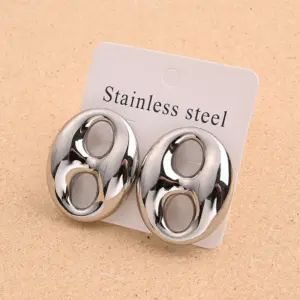 Glossy Coffee Bean Stud Earrings (Steel Color)【Needle Thickness: 0.8mm】 / 1 Pair/Package
