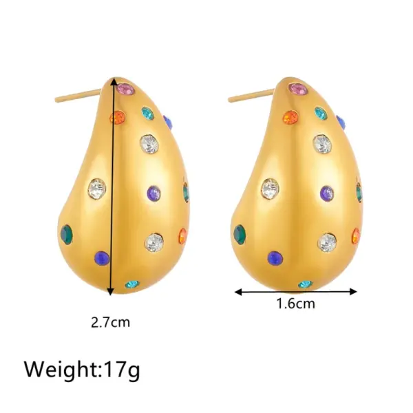 Wholesale 304 Stainless Steel Water Droplets PVD Coated Artificial Diamond 18K Real Gold Plated 18K Gold Waterproof Non Tarnish Plating Inlay Ear Studs