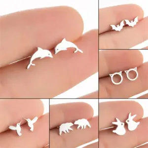 PVD Coated 18K Gold Real Gold Plated Rabbit Bat 304 Stainless Steel Fashion Waterproof Non Tarnish Ear Studs