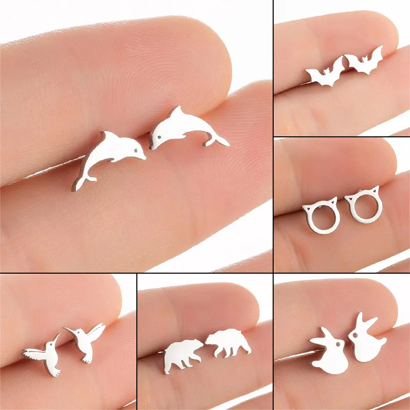 Wholesale PVD Coated 18K Gold Real Gold Plated Rabbit Bat 304 Stainless Steel Fashion Waterproof Non Tarnish Ear Studs