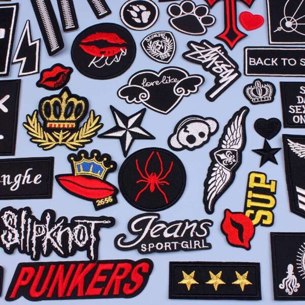 Wholesale Washable and Iron-Free Black Self-Adhesive Embroidered Badge Cloth Patch down Jacket Patch to Modify Holes (1)