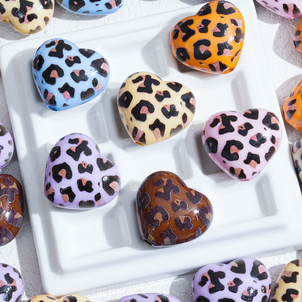 Wholesale DIY Jewelry Aessories Wholesale Heart Leopard Print Peach Beads