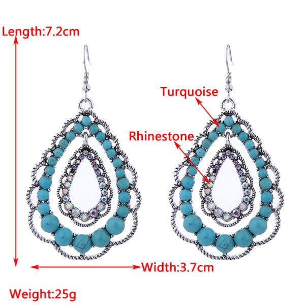 Wholesale Cross-border new double-layer water drop hollow pendant inlaid turquoise earrings female personality retro high quality Party earrings