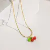 Wholesale 304 Stainless Steel Plastic Cherry Ion Plating (IP) 18K Gold Plated Simple Style Commute Waterproof Non Tarnish Plating Regular Chain Pendant Necklace
