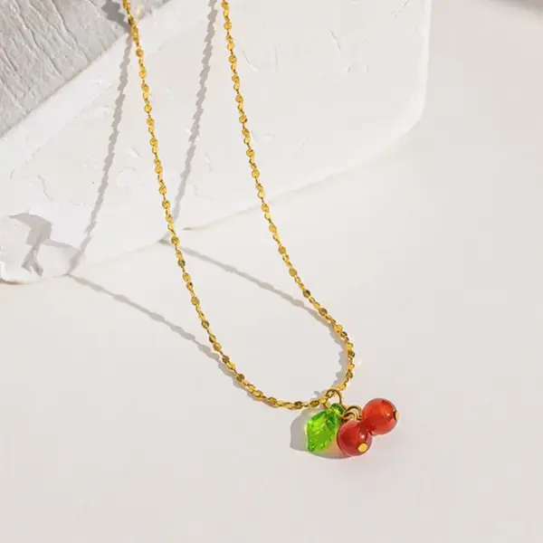 Wholesale 304 Stainless Steel Plastic Cherry Ion Plating (IP) 18K Gold Plated Simple Style Commute Waterproof Non Tarnish Plating Regular Chain Pendant Necklace