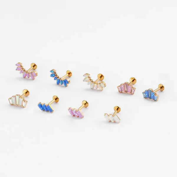 1 Piece Ear Cartilage Rings & Studs Fashion Crown Rectangle Pure Titanium Inlay Gem