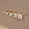 Wholesale 1 Pair Simple Style Square Inlay 304 Stainless Steel Zircon 18K Gold Plated Stainless Steel Earrings