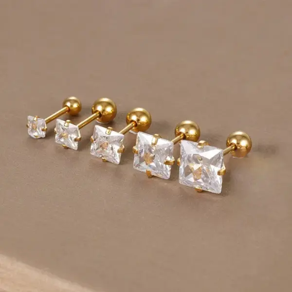 Wholesale 1 Pair Simple Style Square Inlay 304 Stainless Steel Zircon 18K Gold Plated Stainless Steel Earrings