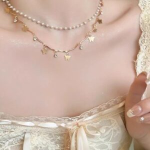 Double layer butterfly pearl necklace x4010