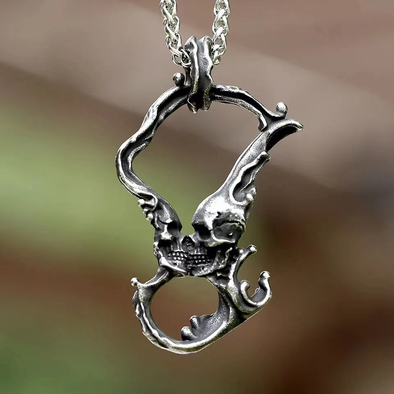 Wholesale New Retro Double Skull Kissing Pendant Necklace Necklace