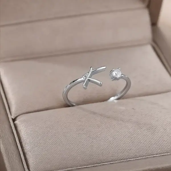 Wholesale Gold Plated Copper Open Ring With Micro-Paved Zirconium Stone Calligraphy Design Unisex Minimalist Daily Commuting Jewelry