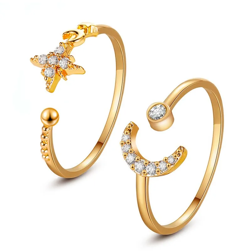 Copper Plating Moon Artificial Gemstones Copper Rings