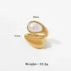 Real Gold Plated 304 Stainless Steel Ion Plating (IP) Pearl Tiger Eye Geometric Waterproof Non Tarnish Simple Style Open Rings For Women's