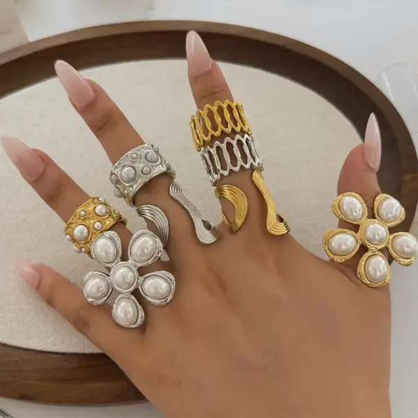 Wholesale New Stylish Wide Face Ring 316 Stainless Steel Sold Well Floral Exaggerated Design Fashionable Women's Jewelry Accessory