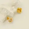 Wholesale 1 Pair Elegant Geometric Polishing Plating Inlay 304 Stainless Steel Freshwater Pearl 18K Gold Plated Ear Studs