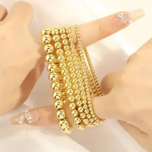 Wholesale Copper Round Hip-Hop Simple Style Gold Bead Necklace Gold Bracelets