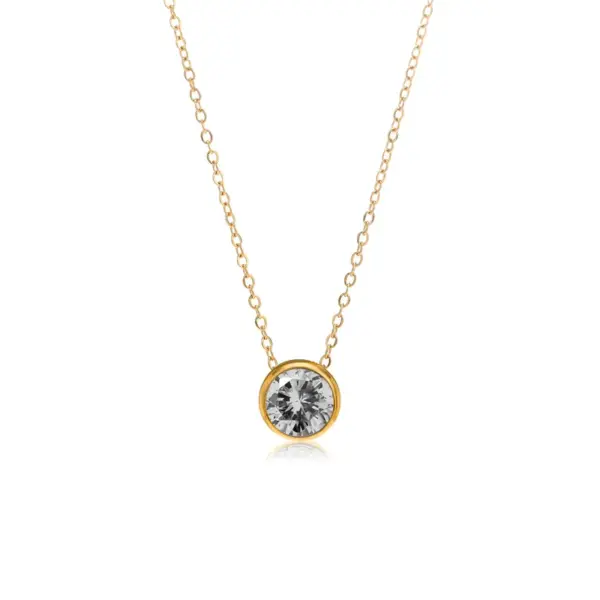 Wholesale Jewelry Simple Style Round 304 Stainless Steel Rhinestones Plating Stainless Steel Necklaces