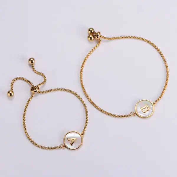 PVD Coated 18K Gold Plated Letter 304 Stainless Steel Simple Style Waterproof Non Tarnish 304 Stainless Steel Bracelets