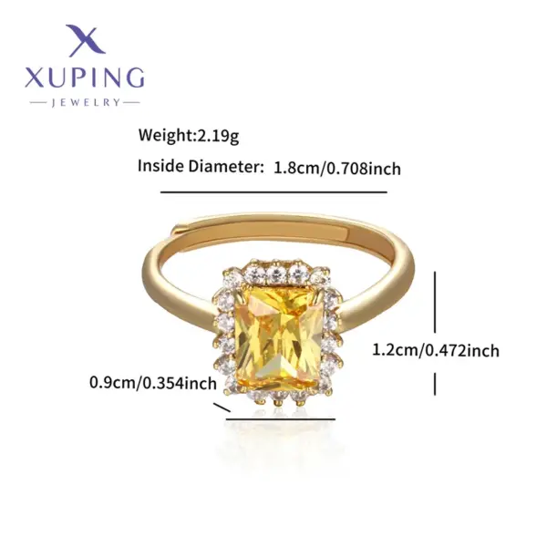 Wholesale Jewelry Elegant XUPING Square Copper Artificial Gemstones 18K Gold Plated Inlay Open Rings