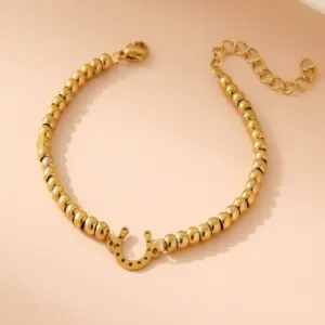 Gold Stainless Steel 4mm Bead Horseshoe Bracelet