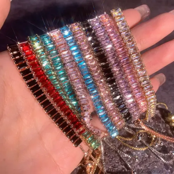 Wholesale Glam Rectangle Copper Plating Zircon Bracelets
