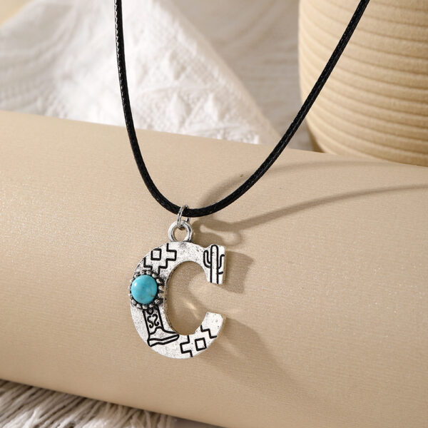 Wholesale Cross-border Alloy English Letter Pendant Necklace Female Western Style Cactus Sunflower Turquoise Chain Amazon