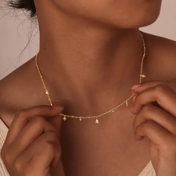 Copper 18K Gold Plated Inlay Colorful Zircon Pendant Necklace