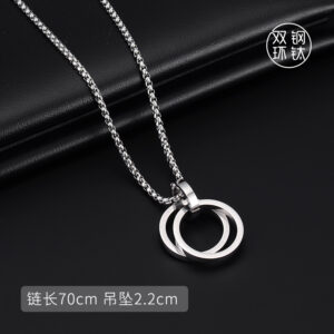 8046# titanium steel double ring necklace