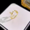 Wholesale Jewelry Elegant Classic Style Pearl Butterfly Nail Copper Zircon 18K Gold Plated K Gold Plated Inlay Open Rings