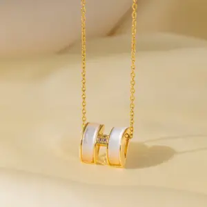 [8096] White Shell H Necklace / Gold