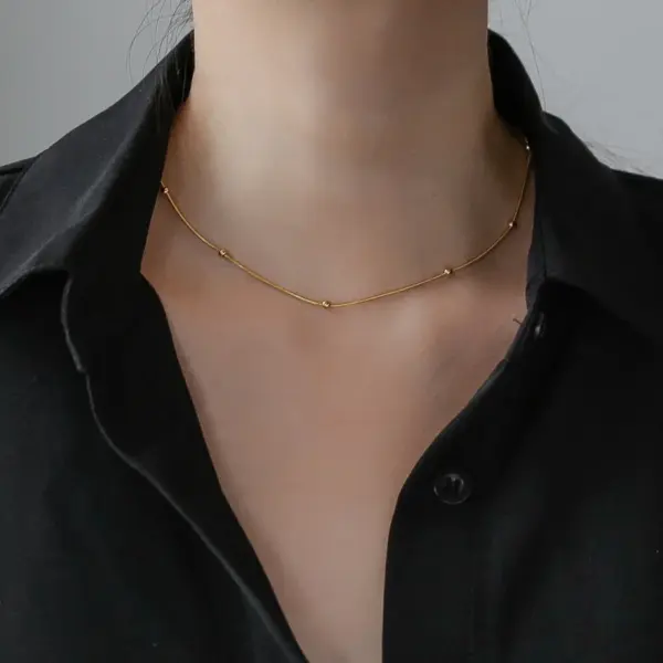 Wholesale 304 Stainless Steel Solid Color PVD Coated 18K Gold Plated Real Gold Plated IG Style Simple Style Waterproof Non Tarnish Plating Gold Necklace