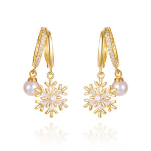 #7 - Diamond-set Snowflake Imitation Pearl Earrings