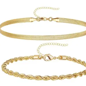 Gold Snake Bones Chain Hemp Flowers Chain Anklet Two-Piece Set