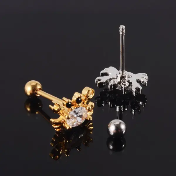 Wholesale 1 Piece Retro Starfish Crab Stainless Steel Copper Inlay Zircon Ear Studs
