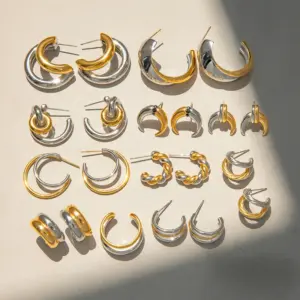 Wholesale 304 Stainless Steel Geometric PVD Coated 18K Real Gold Plated Simple Style Classic Style Mixed Color Plating Earrings