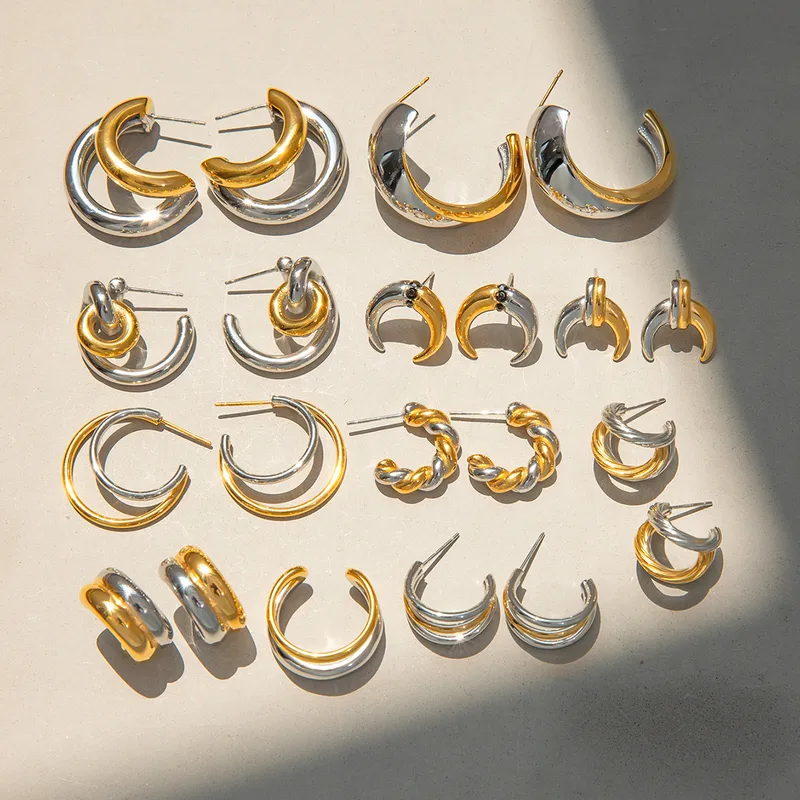 Wholesale 304 Stainless Steel Geometric PVD Coated 18K Real Gold Plated Simple Style Classic Style Mixed Color Plating Earrings