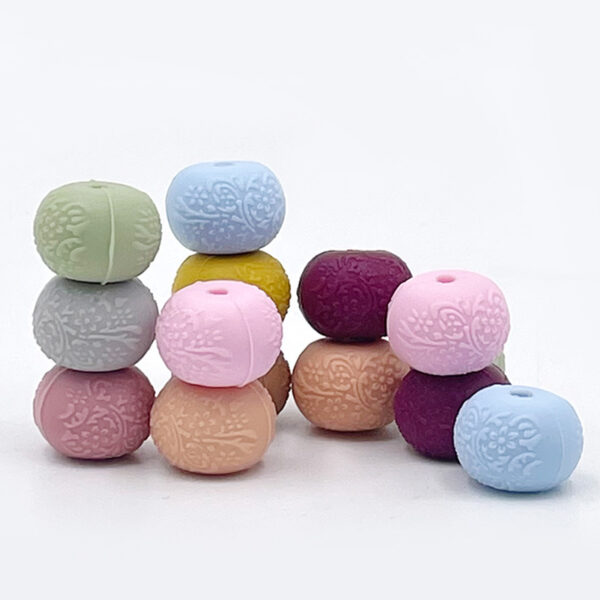 Wholesale Cross-Border Hot Selling Spot Food Grade Silicone Embossed Pattern Abacus Beads Trinket Accessories Beads Loose Beads